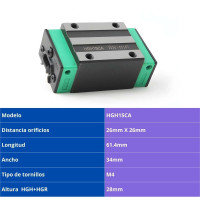 Guía Lineal HGH15CA  - Bloque Deslizante de Alta Precisión para Máquinas CNC    