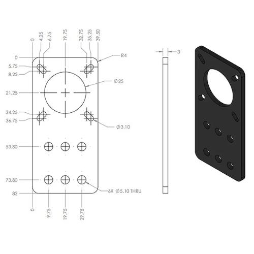 Dimensiones de placa soporte de montaje Nema17