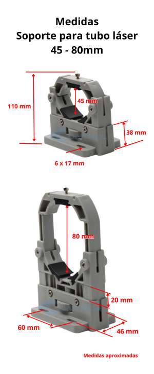Medidas soporte para tubo láser